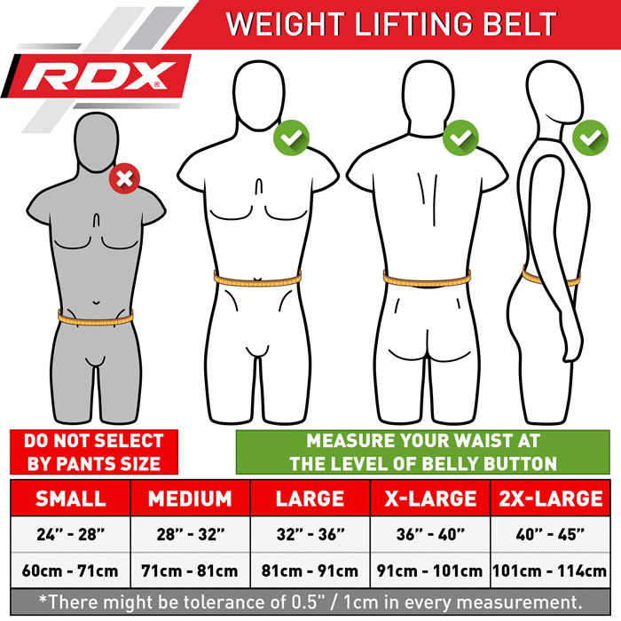 RDX Leather Weightlifting Belt in Black size chart